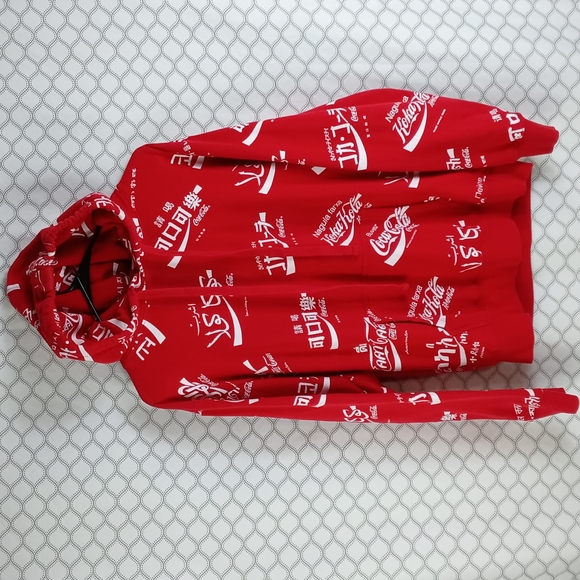 Coca Cola Other - Coca Cola official men's small multi language logo red and white pullover hoodie